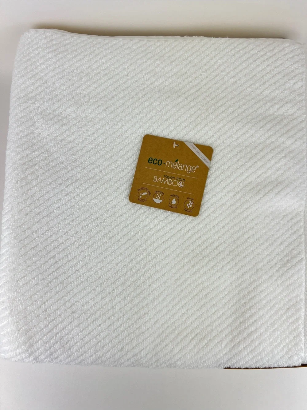 Eco Melange Bamboo Bath Towels White Soft Cotton Rayon Absorbent 2 Pc Set NEW